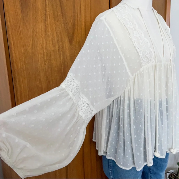 (Sold) Zara Dotted Mesh Blouse with Lace - Picture 6 of 7